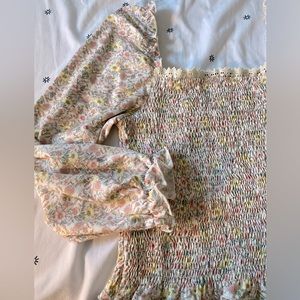 Floral puffer sleeve boa blouse